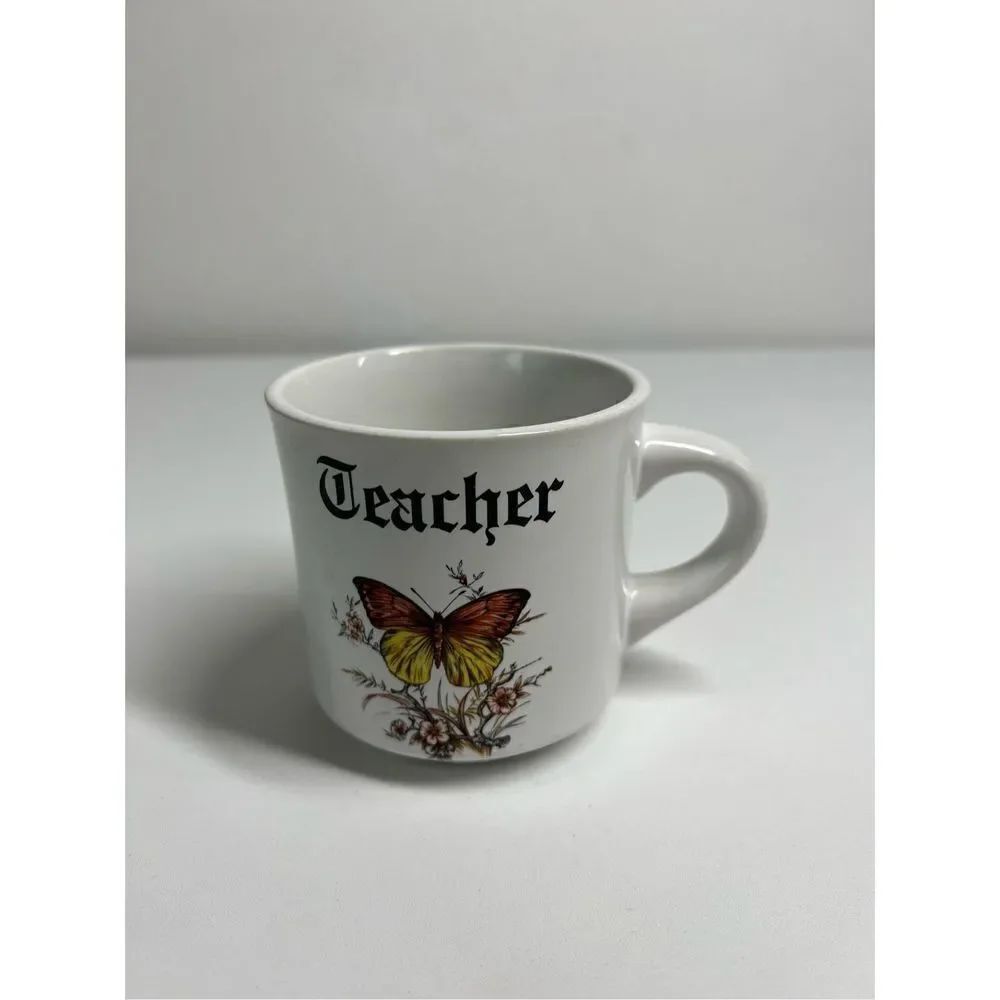 Teacher Coffe Mug Vintage Personalized Mug Butterfly Made in Japan